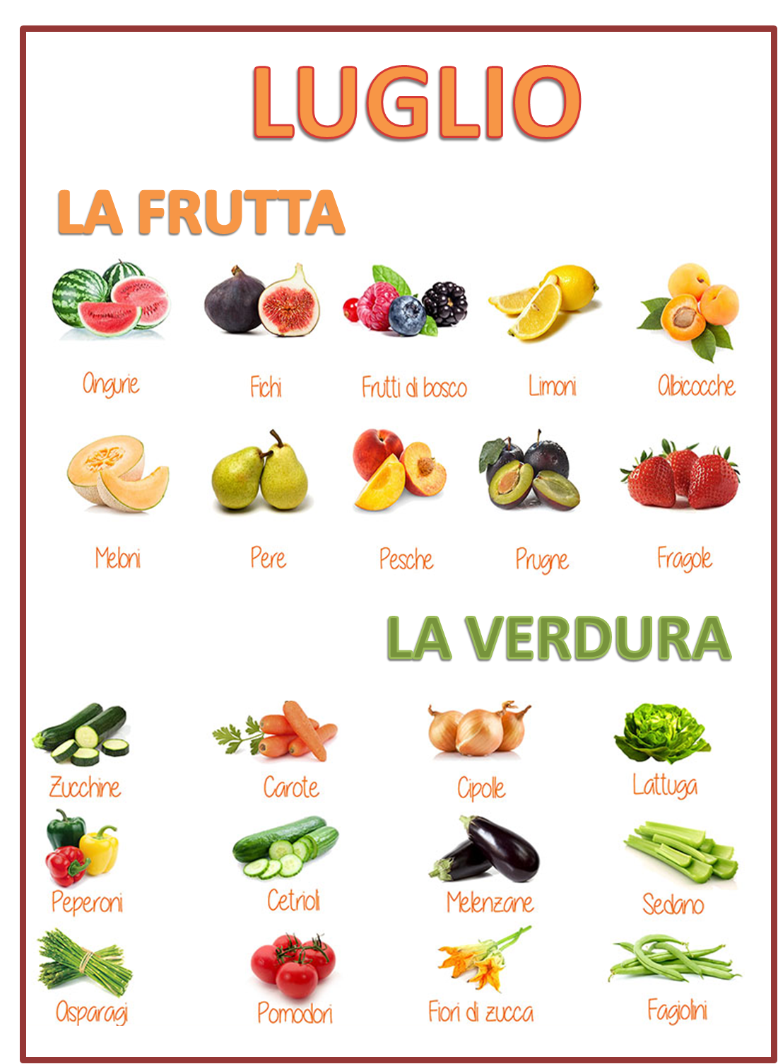 Luglio frutta e verdura